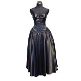 fondcosplay O Dress The Story Of O With Bra nude breasted Black Satin Dress jacket Cosplay Costume CD/TV[G530]