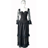 The Story of O Dress – Gothic Black Lace Corset Dress with Long Skirt | BDSM Cosplay Lingerie G147