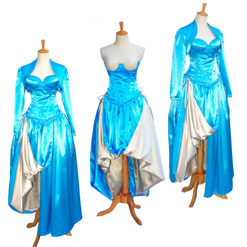 fondcosplay sissy maid Sexy O Dress the Story Of O With Bra blue Satin Dress Cosplay Costume Custom-made[G603]