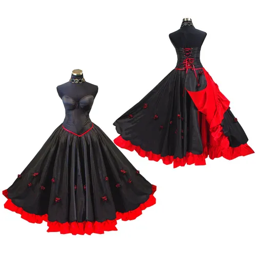fondcosplay O Dress The Story Of O With Bra nude breasted black Tafetta Long Dress Cosplay Costume CD/TV[G425]