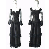 The Story of O Dress – Gothic Black Lace Corset Dress with Long Skirt | BDSM Cosplay Lingerie G147