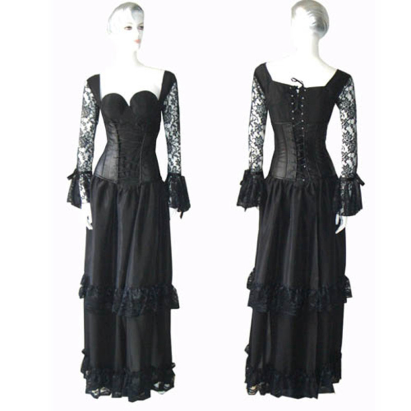 fondcosplay O Dress The Story Of O With Bra Gothic Punk open breast Black Taffeta Dress Cosplay Costume Custom-made[G147]