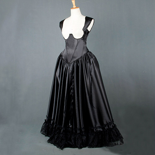 fondcosplay O Dress The Story Of O With Bra Black Satin nude breasted dress Cosplay Costume CD/TV[G836]
