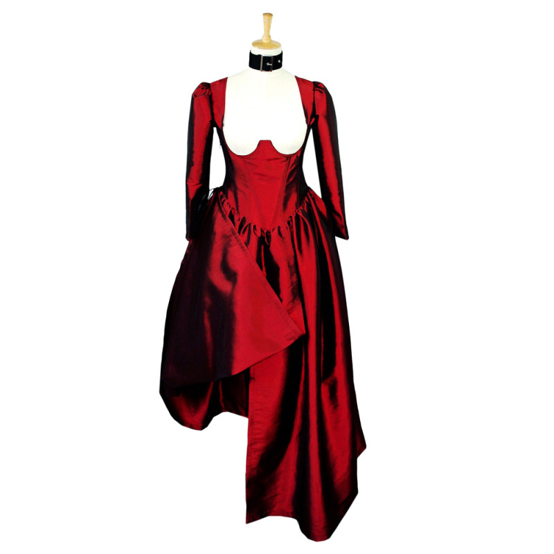 fondcosplay Sexy Gothic Lolita O Dress The Story Of O With Bra red Taffeta Maid Dress nude breasted Costume Custom-made[G606]