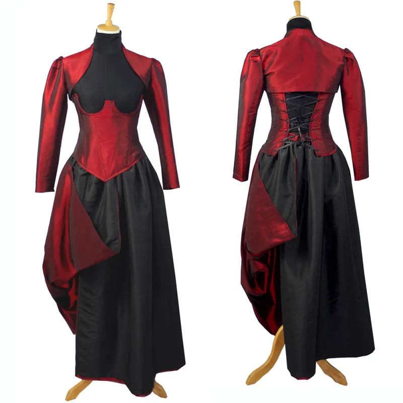 fondcosplay Gothic Lolita O Dress The Story Of O With Bra nude breasted dark red Taffeta sissy Maid Dress Custom-made[G746]
