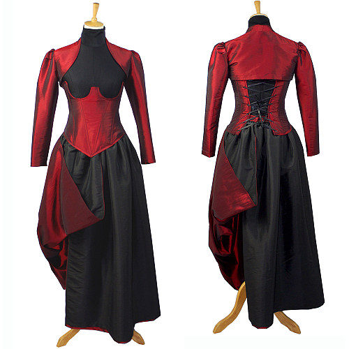 fondcosplay Gothic Lolita O Dress The Story Of O With Bra nude breasted dark red Taffeta sissy Maid Dress Custom-made[G746]