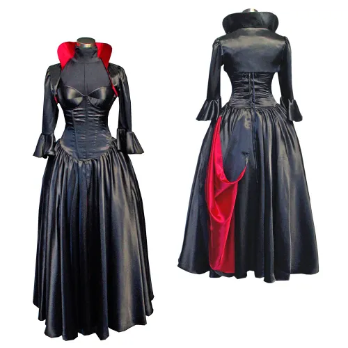 fondcosplay O Dress The Story Of O With Bra nude breasted Black Satin Dress jacket Cosplay Costume CD/TV[G530]
