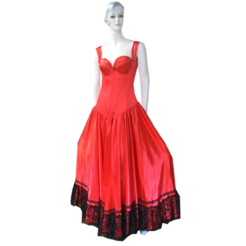 fondcosplay O Dress The Story Of O With Bra Red Satin Dress black lace Open the breast Cosplay Costume CD/TV[G190]