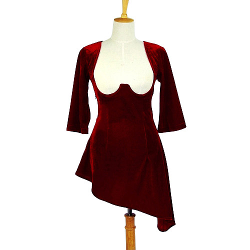 fondcosplay O Dress The Story Of O dark red Velvet nude breasted Dress Cosplay Costume CD/TV[G612]