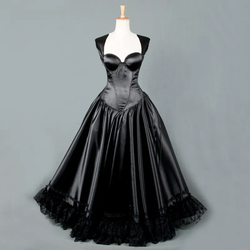 fondcosplay O Dress The Story Of O With Bra Black Satin nude breasted dress Cosplay Costume CD/TV[G836]