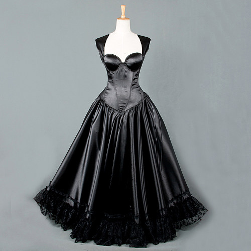fondcosplay O Dress The Story Of O With Bra Black Satin nude breasted dress Cosplay Costume CD/TV[G836]