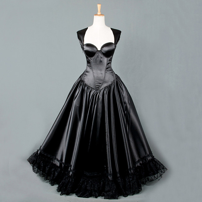 fondcosplay O Dress The Story Of O With Bra Black Satin nude breasted dress Cosplay Costume CD/TV[G836]