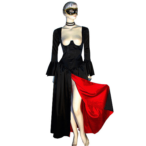 fondcosplay O Dress The Story Of O With Bra Black red Satin Dress Cosplay Costume CD/TV[G383]