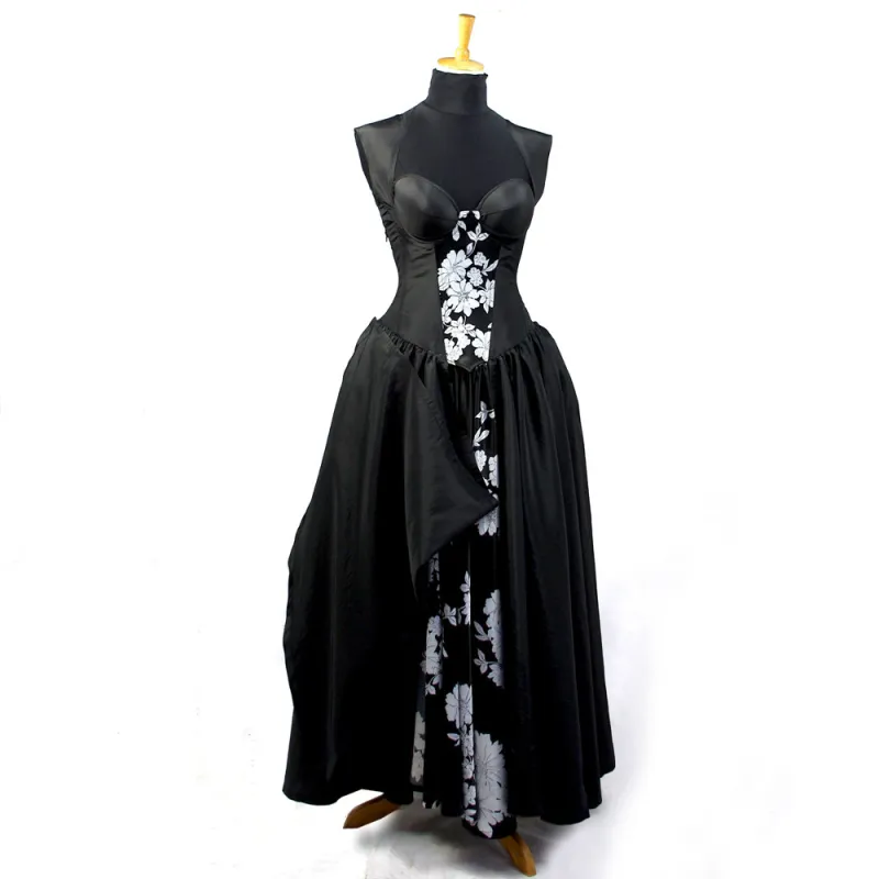 fondcosplay O Dress The Story Of O With Bra nude breasted black satin Dress Cosplay Costume CD/TV[G826]