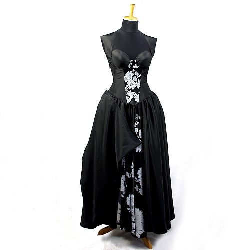 fondcosplay O Dress The Story Of O With Bra nude breasted black satin Dress Cosplay Costume CD/TV[G826]