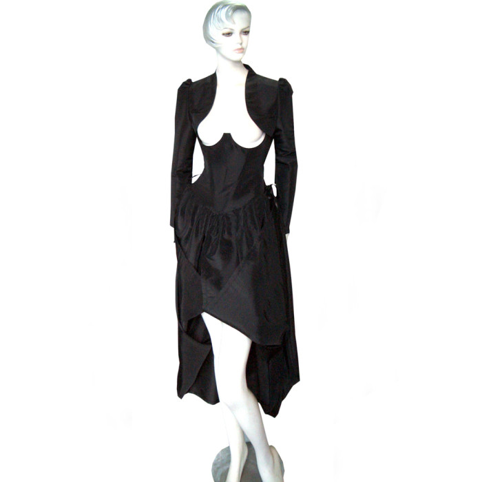 fondcosplay O Dress The Story Of O With Bra Black Taffeta nude breasted Dress jackets Cosplay Costume CD/TV[G311]