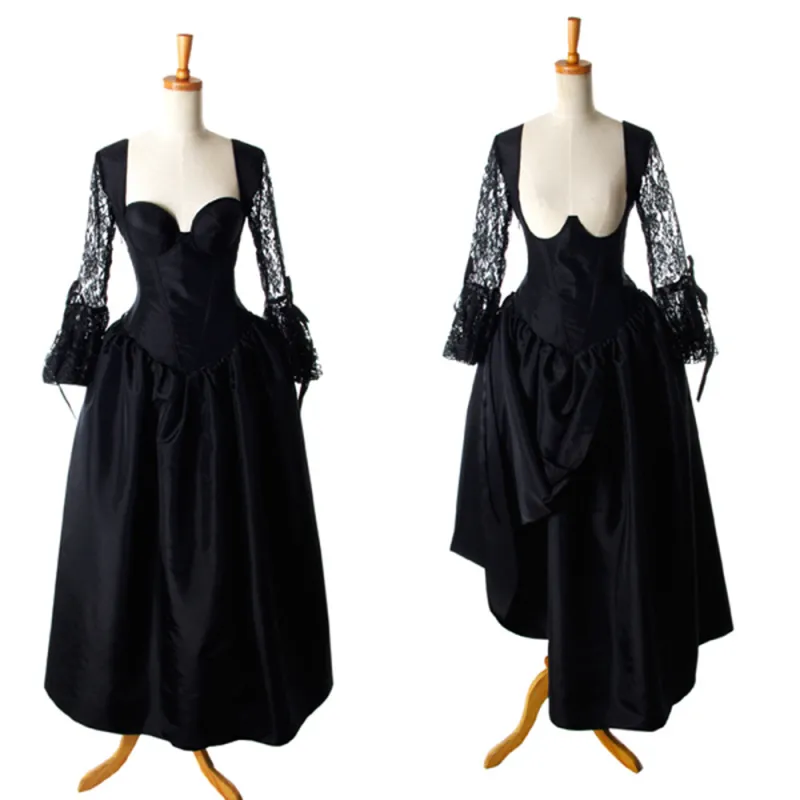 fondcosplay Sexy nude breasted Gothic Lolita O Dress The Story Of O With Bra Black Satin Maid Dress Taffeta Custom-made[G920]