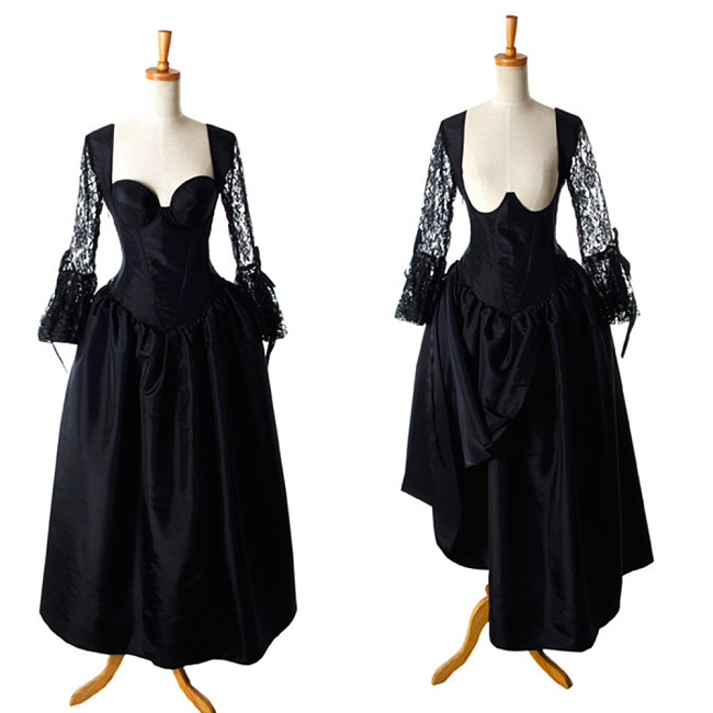 fondcosplay Sexy nude breasted Gothic Lolita O Dress The Story Of O With Bra Black Satin Maid Dress Taffeta Custom-made[G920]