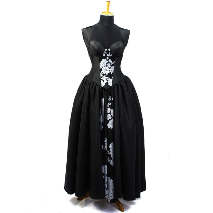 fondcosplay O Dress The Story Of O With Bra nude breasted black satin Dress Cosplay Costume CD/TV[G826]