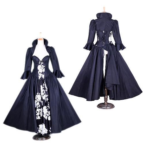 fondcosplay O dress the Story of O with bra nude breasted black taffeta satin dress cosplay costume CD/TV[G1760]