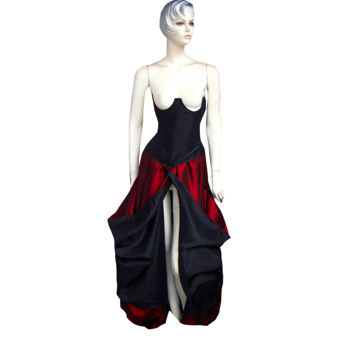 fondcosplay O Dress The Story Of O With Bra nude breasted Black Red Tafetta Dress Cosplay Costume CD/TV[G243]