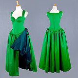fondcosplay O Dress The Story Of O With Bra Green Taffeta Dress nude breasted Cosplay Costume CD/TV[G743]