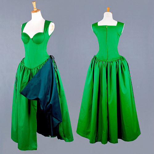 fondcosplay O Dress The Story Of O With Bra Green Taffeta Dress nude breasted Cosplay Costume CD/TV[G743]