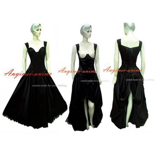 fondcosplay O Dress The Story Of O With Bra nude breasted Black Satin Dress Cosplay Costume CD/TV[G249]