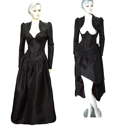 fondcosplay O Dress The Story Of O With Bra Black Taffeta nude breasted Dress jackets Cosplay Costume CD/TV[G311]