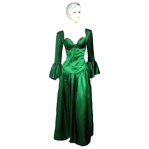 fondcosplay O dress the Story of O with bra nude breasted green Satin dress cosplay costume CD/TV[G240]
