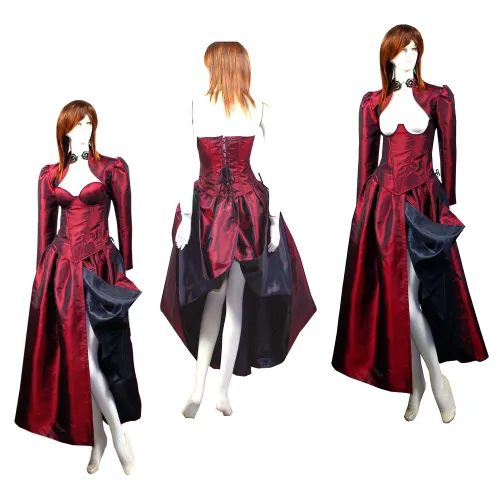 fondcosplay O Dress The Story Of O With Bra Dark red Tafetta jacket Open breast Dress Cosplay Costume CD/TV[G430]