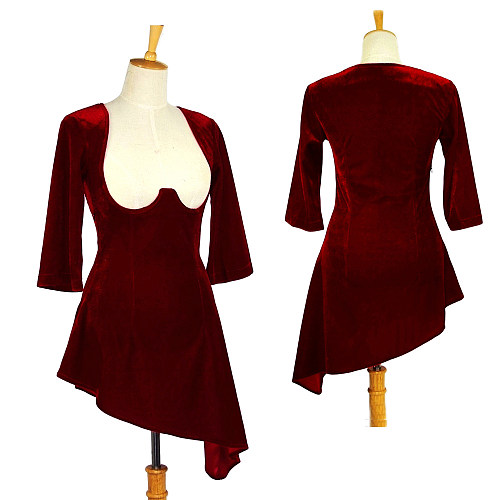 fondcosplay O Dress The Story Of O dark red Velvet nude breasted Dress Cosplay Costume CD/TV[G612]