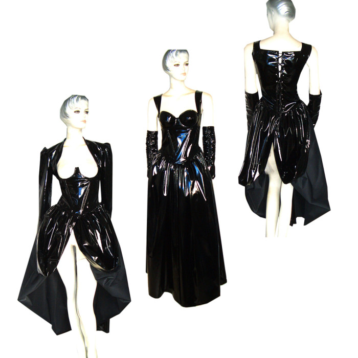 fondcosplay O Dress The Story Of O With Bra Black thin Pvc Dress jackets Cosplay Costume CD/TV[G348]