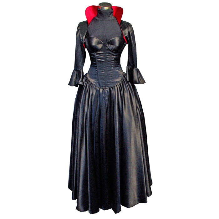 fondcosplay O Dress The Story Of O With Bra nude breasted Black Satin Dress jacket Cosplay Costume CD/TV[G530]