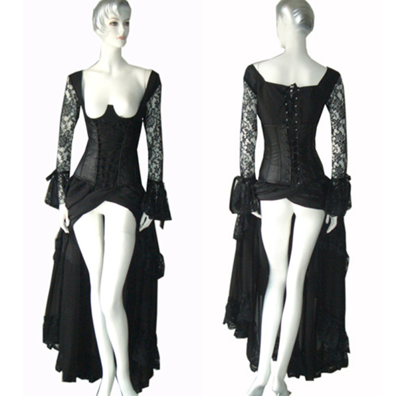 fondcosplay O Dress The Story Of O With Bra Gothic Punk open breast Black Taffeta Dress Cosplay Costume Custom-made[G147]