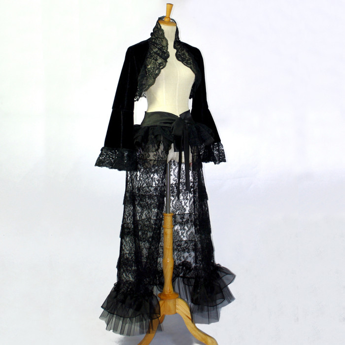 fondcosplay O Dress The Story Of O black lace Jacket Coat Skirt Cosplay Costume CD/TV[G828]