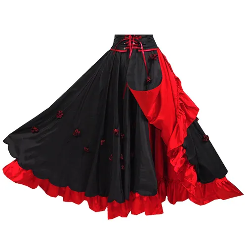 fondcosplay O Skirt The Story Of O Tafetta black red Satin Dress Cosplay Costume CD/TV[G424]