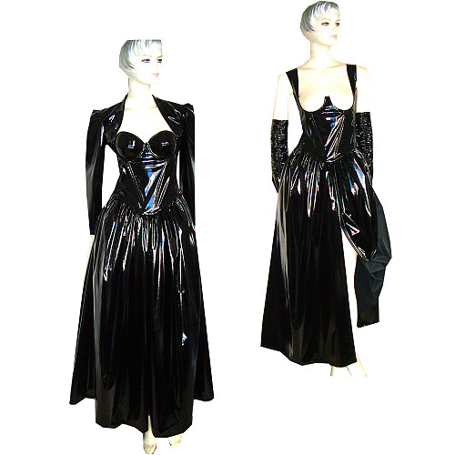 fondcosplay O Dress The Story Of O With Bra Black thin Pvc Dress jackets Cosplay Costume CD/TV[G348]