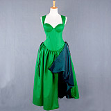 fondcosplay O Dress The Story Of O With Bra Green Taffeta Dress nude breasted Cosplay Costume CD/TV[G743]