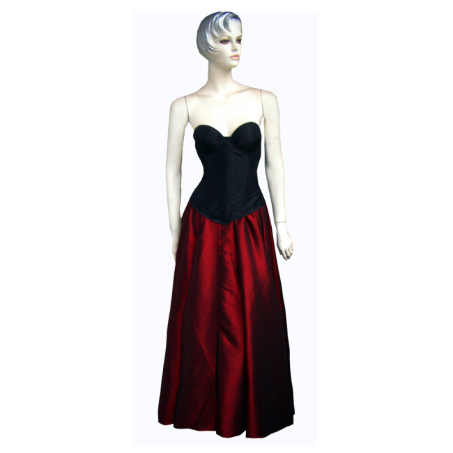 fondcosplay O Dress The Story Of O With Bra nude breasted Black Red Tafetta Dress Cosplay Costume CD/TV[G243]