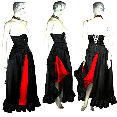 fondcosplay O Dress The Story Of O With Bra Black Red satin nude breasted Dress Cosplay Costume CD/TV[G222]