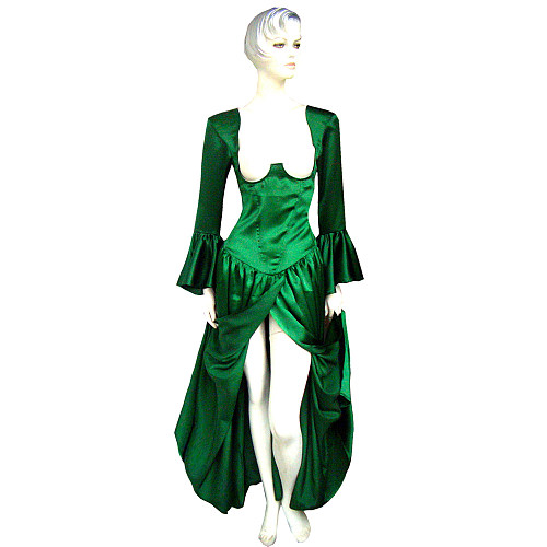 fondcosplay O dress the Story of O with bra nude breasted green Satin dress cosplay costume CD/TV[G240]