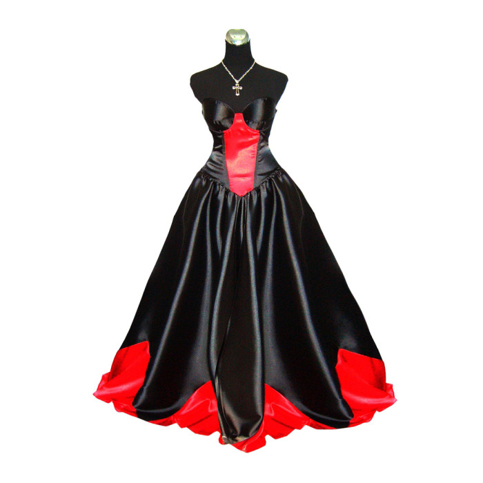 fondcosplay O Dress The Story Of O With Bra black red Satin Dress Cosplay Costume CD/TV[G361]