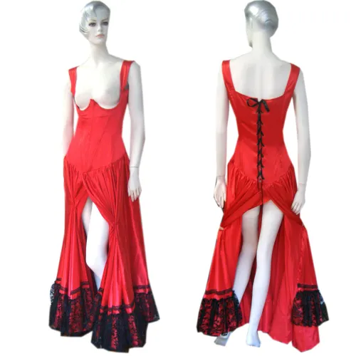 fondcosplay O Dress The Story Of O With Bra Red Satin Dress black lace Open the breast Cosplay Costume CD/TV[G190]