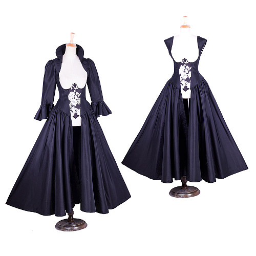 fondcosplay O dress the Story of O with bra nude breasted black taffeta satin dress cosplay costume CD/TV[G1760]