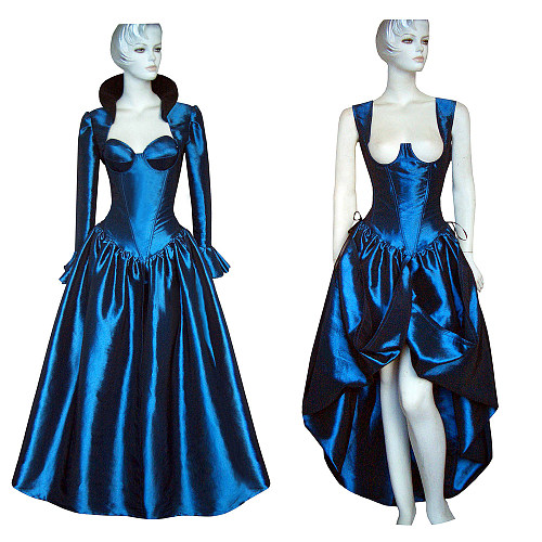 fondcosplay O Dress The Story Of O With Bra nude breasted Blue Taffeta Dress jacket Cosplay Costume CD/TV[G328]