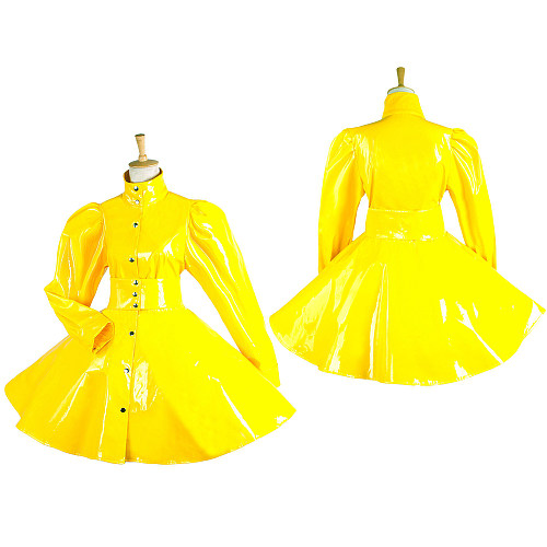 fondcosplay adult sexy cross dressing sissy maid yellow heavy PVC Rain coat Gothic lolita punk Vinyl dress CD/TV[G1546]