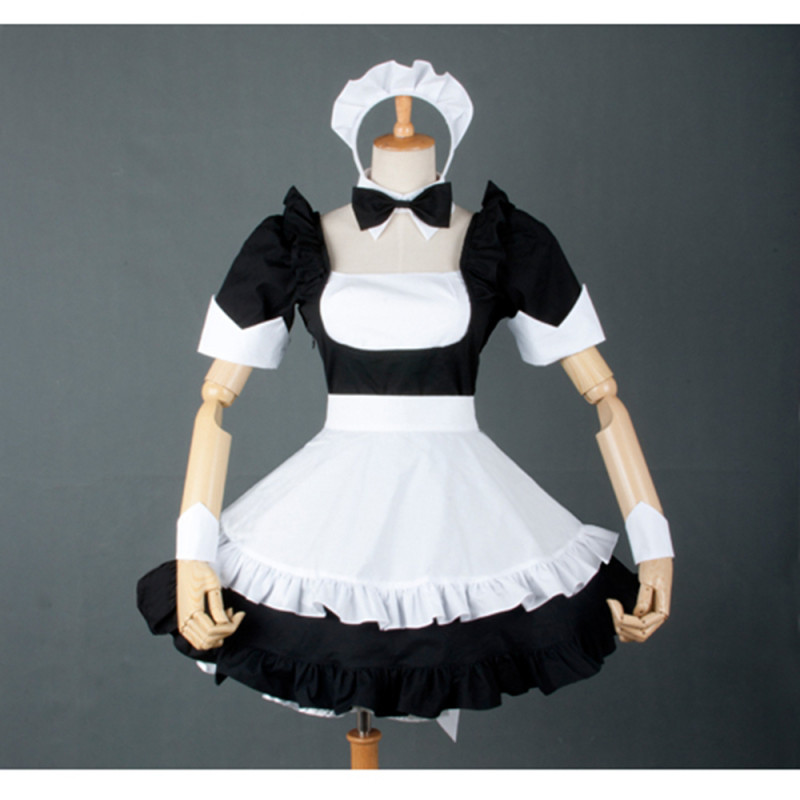 fondcosplay adult sexy cross dressing sissy maid Real Force Misaka Mikoto Black cotton Dress white apron CD/TV[G783]