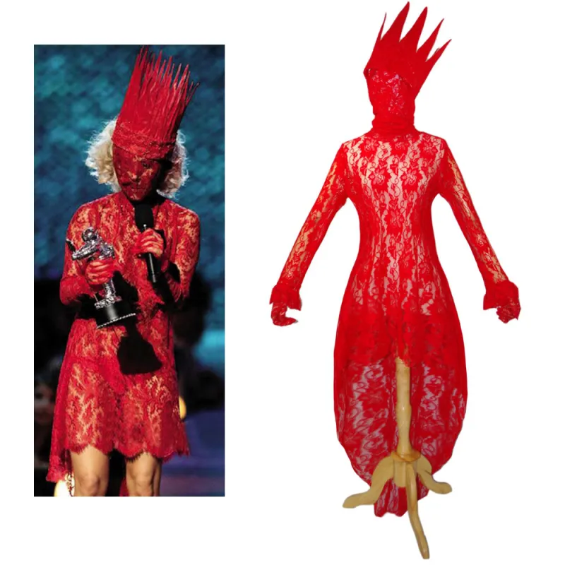 Lady Gaga  Red Lace Dress Cosplay Costume Tailor-Made[G1063]