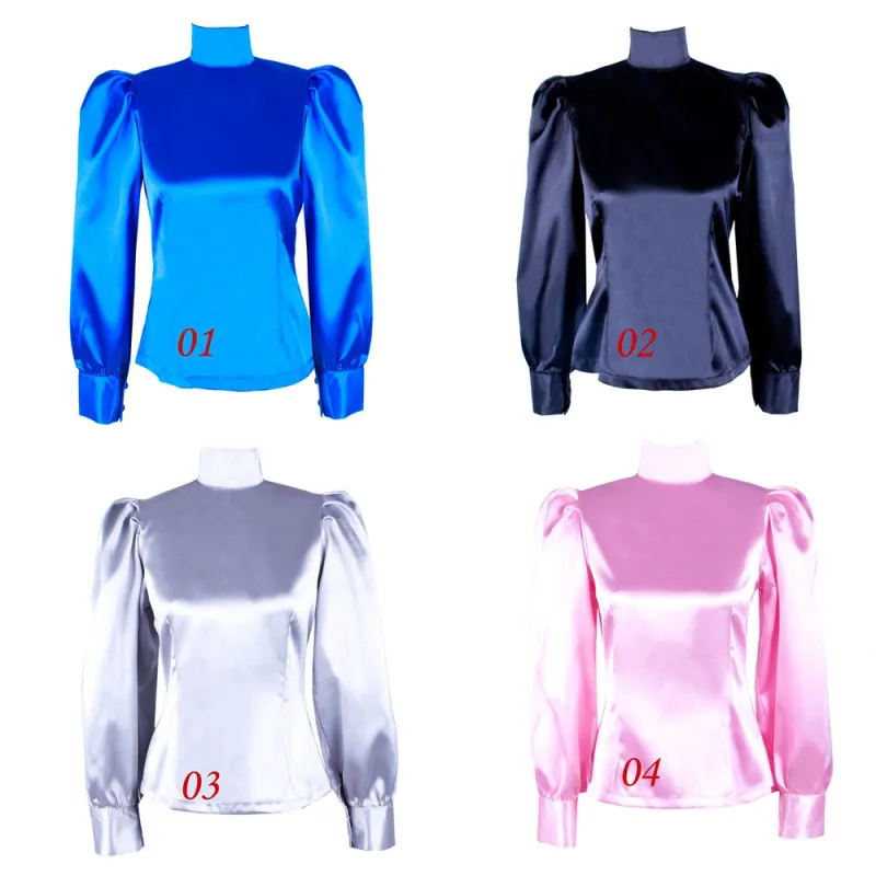 fondcosplay adult sexy cross dressing sissy maid short Satin Lockable blouse Shirt fetish gothic 4 color CD/TV[G1597]